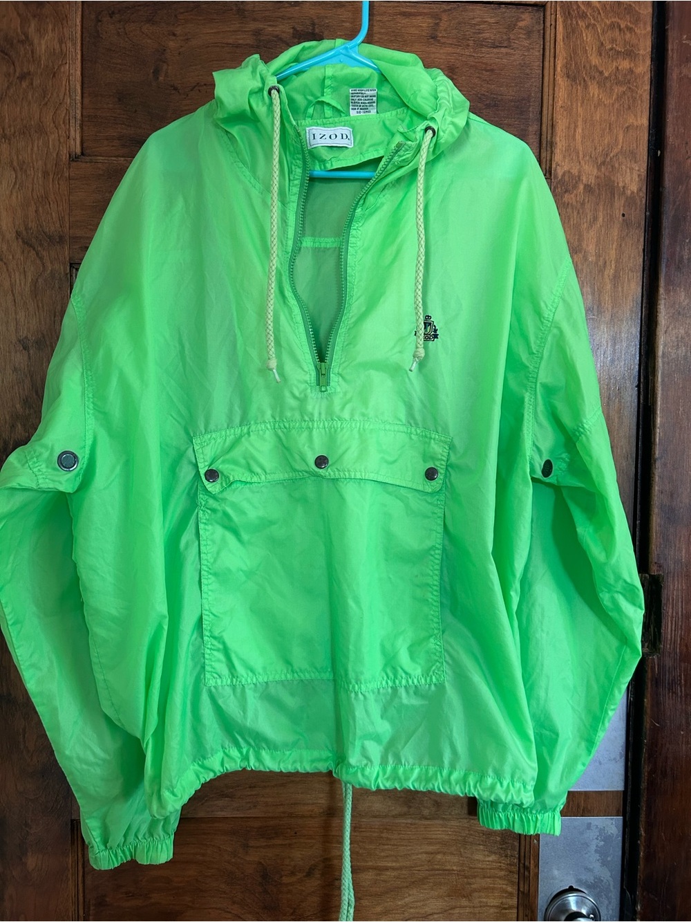 Vintage IZOD Neon Lime Pullover Windbreaker with Crest